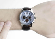 Guess Horizon Chronograph Analog Blue Dial Brown Leather Strap Watch For Men - W0380G6