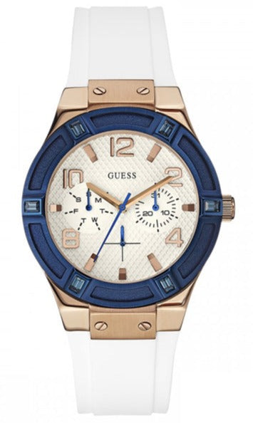 Guess Jet Setter White Dial White Rubber Strap Watch for Women - W0564L1
