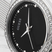 Guess Chelsea Crystals Black Dial Silver Mesh Bracelet Watch For Women  - W0647L5