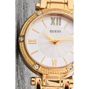 Guess Park Ave South Analog White Dial Gold Steel Strap Watch For Women - W0767L2