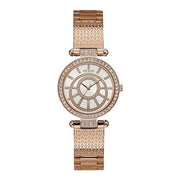 Guess Muse Quartz Silver Dial Rose Gold Steel Strap Watch For Women - W1008L3