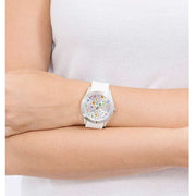 Guess Wanderlust Crystals Silver Dial White Rubber Strap Watch for Women - W1059L1