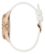 Guess Swirl Quartz Silver Dial White Rubber Strap Watch For Women - W1096l2