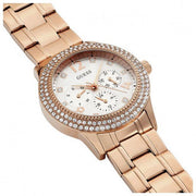 Guess Bedazzle Diamonds Silver Dial Rose Gold Steel Strap Watch For Women - W1097L3