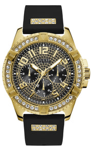 Guess Frontier Crystals Black Dial Black Silicone Strap Watch For Men - W1132G1
