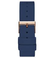 Guess Solar White Rose Gold Dial Blue Rubber Strap Watch For Women - W1135L3