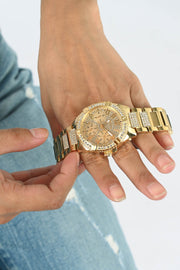 Guess Frontier Diamonds Gold Dial Gold Steel Strap Watch For Women - W1156L2