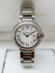 Cartier Ballon Bleu De Cartier Diamonds White Dial Silver Steel Strap Watch for Women - W4BB0015