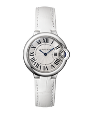 Cartier Ballon Bleu De Cartier Silver Dial White Leather Strap Watch for Women - W6920086