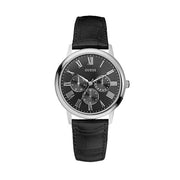 Guess Wafer Analog Black Dial Black Leather Strap Watch For Men - W70016G1