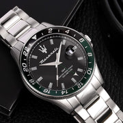 Maserati SFIDA Chronograph Black Dial Silver Steel Strap Watch For Men - R8853140005