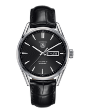 Tag Heuer Carrera Automatic Black Dial Black Leather Strap Watch for Men - WAR201A.FC6266