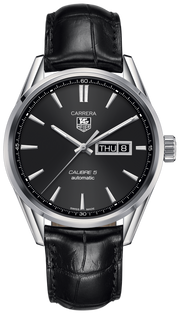 Tag Heuer Carrera Automatic Black Dial Black Leather Strap Watch for Men - WAR201A.FC6266