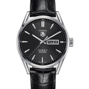 Tag Heuer Carrera Automatic Black Dial Black Leather Strap Watch for Men - WAR201A.FC6266