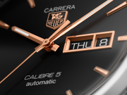 Tag Heuer Carrera Calibre 5 Automatic Black Dial Black Leather Strap Watch for Men - WAR201C.FC6266