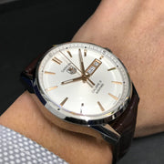 Tag Heuer Carrera Calibre 5 Automatic White Dial Brown Leather Strap Watch for Men - WAR201D.FC6291