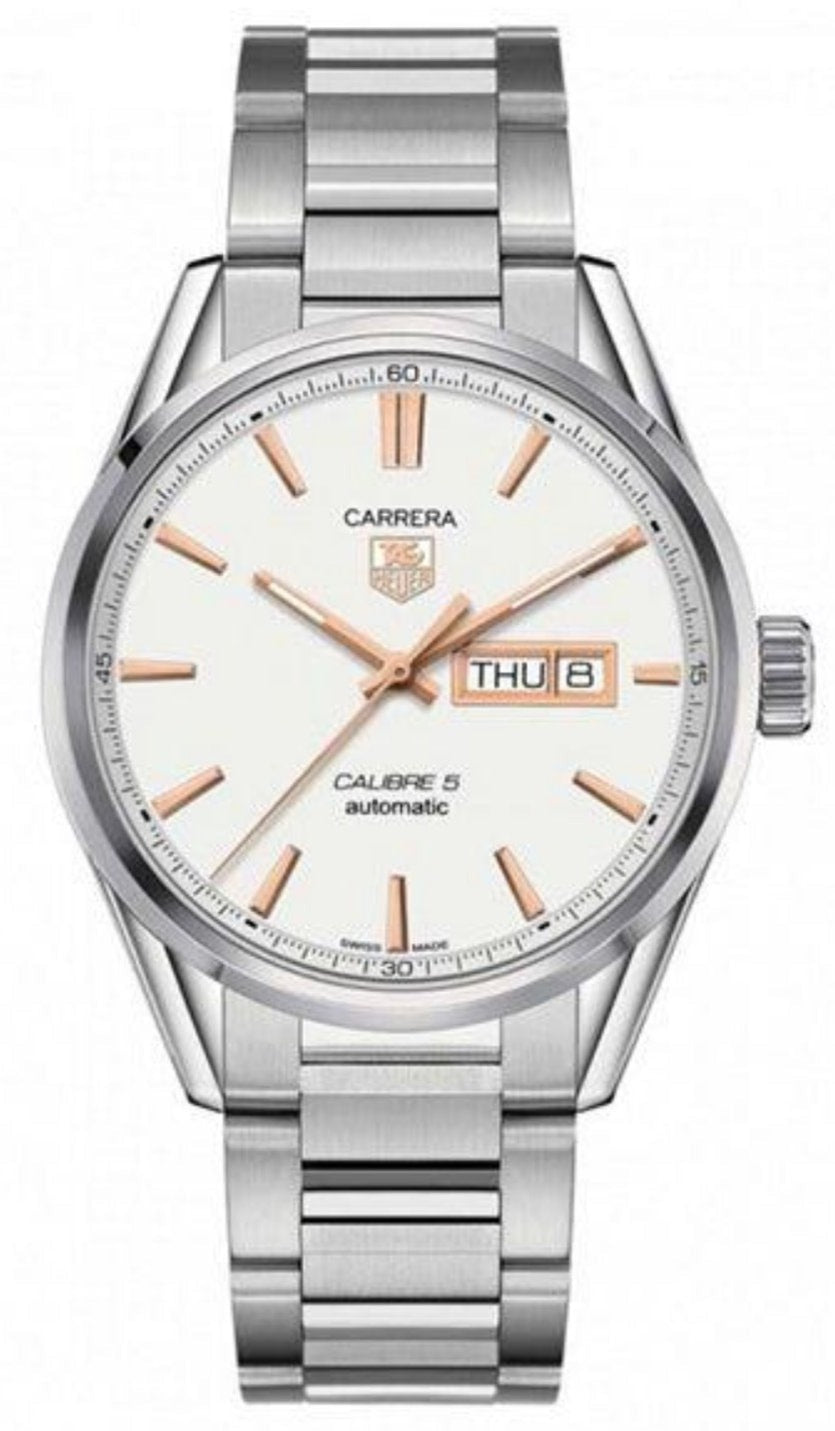 Tag Heuer Carrera Calibre 5 White Dial Silver Steel Strap Watch for Men - WAR201D.BA0723