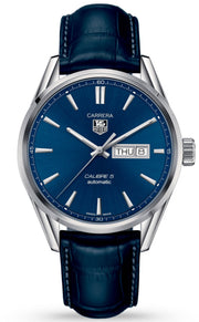 Tag Heuer Carrera Calibre 5 Automatic Blue Dial Blue Leather Strap Watch for Men - WAR201E.FC6292