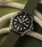 Tag Heuer Aquaracer Black Dial Khakhi Green NATO Strap Watch for Men - WAY101E.FC8222