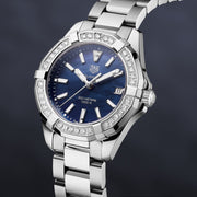 Tag Heuer Aquaracer Quartz Diamonds Blue Dial Silver Steel Strap Watch for Women - WAY131N.BA0748