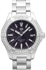 Tag Heuer Aquaracer Quartz Diamonds Black Dial Silver Steel Strap Watch for Women - WAY131P.BA0748