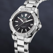 Tag Heuer Aquaracer Quartz Diamonds Black Dial Silver Steel Strap Watch for Women - WAY131P.BA0748