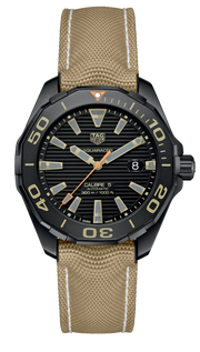 Tag Heuer Aquaracer 300 Calibre 5 Automatic Black Dial Brown Nylon Strap Watch for Men - WAY208C.FC6383