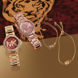 Michael Kors Camille Three Hand Rose Gold Dial Rose Gold Steel Strap Watch For Women - MK7197