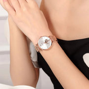 Emporio Armani Meccanico Gianni T-Bar Silver Dial Rose Gold Steel Strap Watch For Women - AR60023
