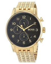 Hugo Boss Navigator Chronograph Black Dial Gold Steel Strap Watch for Men - 1513531