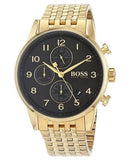 Hugo Boss Navigator Chronograph Black Dial Gold Steel Strap Watch for Men - 1513531