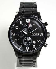 Hugo Boss Aeroliner Chronograph Black Dial Black Steel Strap Watch for Men - 1513180