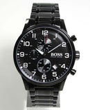 Hugo Boss Aeroliner Chronograph Black Dial Black Steel Strap Watch for Men - 1513180