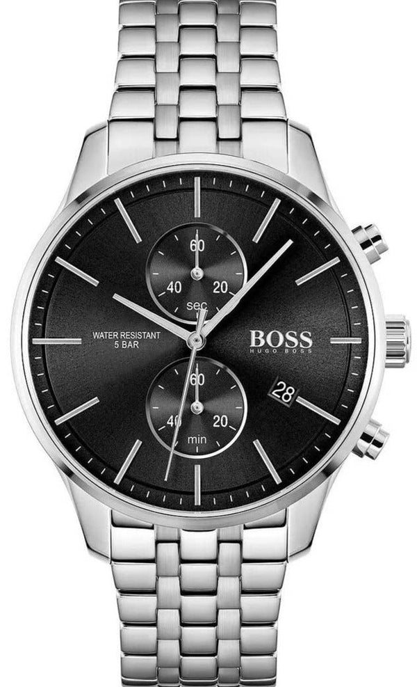 Hugo Boss Associate Chronograph Black Dial Silver Steel Strap Watch for Men - 1513869
