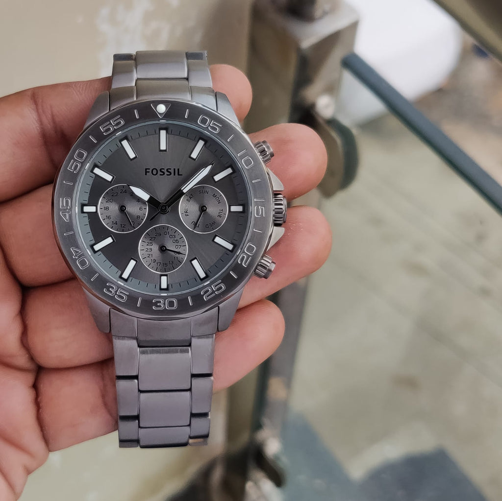 Fossil Bannon Multifunction Chronograph Grey Dial Grey Steel Strap Fossil Bannon Multifunction Chronograph Grey Dial Grey Steel Strap