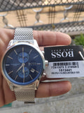 Hugo Boss Jet Chronograph Blue Dial Silver Mesh Bracelet Watch for Men - 1513441