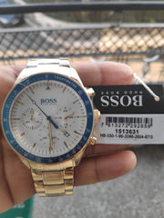 Hugo Boss Trophy Chronograph White Dial Gold Steel Strap Watch for Men - 1513631