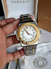 Versace Chain Reaction Quartz White Dial Two Tone Steel Strap Watch for Men - VEDY00519