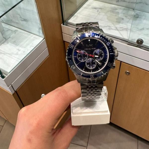 Michael Kors Bayville Chronograph Blue Dial Grey Steel Strap Watch