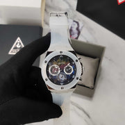 Guess Poseidon Chronograph Rainbow Dial White Silicone Strap Watch For Men - GW0425G4