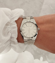 Michael Kors Channing Three Hand Silver Dial Silver Steel Strap Watch For Women - MK6626