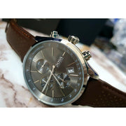 Hugo Boss Grand Prix Chronograph Grey Dial Brown Leather Strap Watch for Men -  1513476