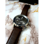 Hugo Boss Grand Prix Chronograph Grey Dial Brown Leather Strap Watch for Men -  1513476