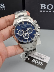 Hugo Boss Ikon Chronograph Blue Dial Silver Steel Strap Watch for Men - 1512963
