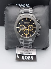 Hugo Boss Ikon Chronograph Black Dial Black Steel Strap Watch for Men - 1513278