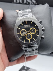 Hugo Boss Ikon Chronograph Black Dial Black Steel Strap Watch for Men - 1513278