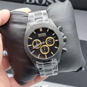 Hugo Boss Ikon Chronograph Black Dial Black Steel Strap Watch for Men - 1513278