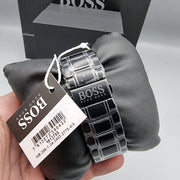 Hugo Boss Skymaster Chronograph Black Dial Black Steel Strap Watch for Men - 1513785