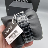 Hugo Boss Skymaster Chronograph Black Dial Black Steel Strap Watch for Men - 1513785