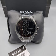 Hugo Boss Skymaster Chronograph Black Dial Black Steel Strap Watch for Men - 1513785